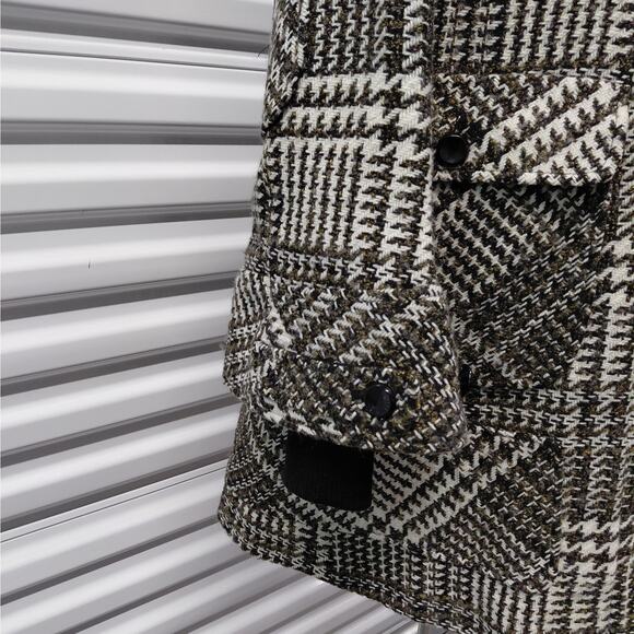 A.B.S. Allen Shwartz Womens Coat Size 14 Houndstooth Luxury Fur Hood Wool Blend - Picture 5 of 16